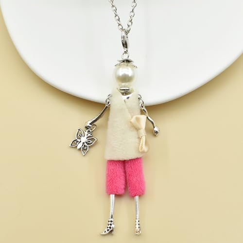 Crystal Paris Doll Necklace for Women, Handmade Cute Dress Long Chain Pendant Necklace Prom Costume Jewelry - style: 11