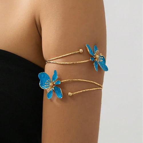 Arm Cuff Jewelry for Women Adjustable Flower Cuff Bangle Bracelet Gold Armband Upper Jewelry Gifts for Women Boho Western Accessories - color: A4:blue flower