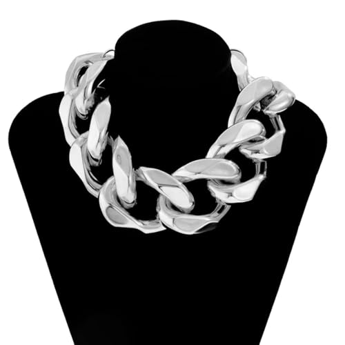 Long tiantian Chunky Gold Necklace Stack Chain Necklaces for Women Statement Layered Paperclip Choker Necklaces Statement Necklace for 80s 90s & Night Out Outfits Paperclip Style Fashion Jewelry - color: B1：Silver-Chain