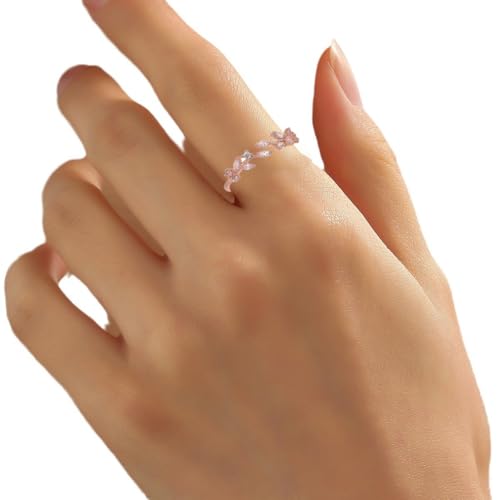 Adjustable Women's Cubic Zirconia Leaf Shaped Ring, 18K Gold-Plated Exquisite Stackable Women's Ring, A Great Gift for Her - color: F
