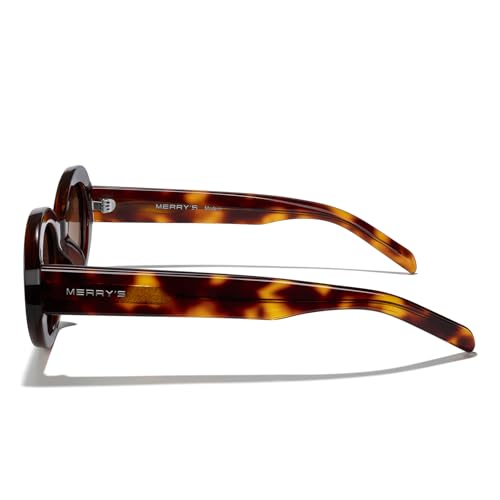 MERRY'S Modern Oval Round Acetate Sunglasses for Women UV400 Polarized Sunglasses S6191 - color: Leopard Frame/Brown Gradient Lens