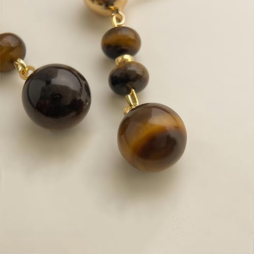 Boho Earrings for Women Natural Stone Beaded Handmade Vintage Dangle Earrings Bohemian Lightweight Hypoallergenic Jewelry for Dailywear Festival Occasions - color: Tiger eye