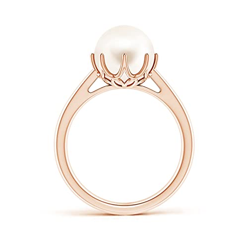 Angara Freshwater Pearl Crown Ring in Silver/14K Solid Gold/Platinum | Freshwater Pearl Solitaire Ring for Women | June Birthstone, Anniversary Jewelry Gift - color: Rose Gold, size: 6