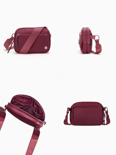 WESTBRONCO Small Crossbody Bags for Women Nylon with Adjustable Strap, Zipper Crossbody Purse, 1L Shoulder Bag for Travel - color: Wine Red