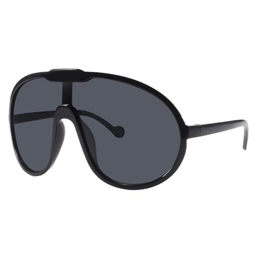Dollger Oversized One Piece Sunglasses For Women Fashion Men Wrap Around UV400 Shield Goggles - color: Black Frame Black Lenses
