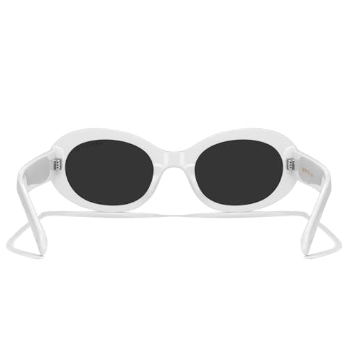 MERRY'S Modern Oval Round Acetate Sunglasses for Women UV400 Polarized Sunglasses S6191 - color: White Frame/Black Lens