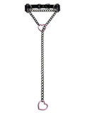 Black Leather Choker Collar For Women, Handmade Heart Slip Chain Choker Long Necklace with Adjustable Buckle - color: B-Black-Black-Pink, size: 24''chain