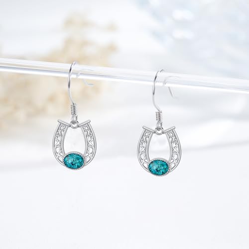 Western Earrings for Women 925 Sterling Silver Turquoise Western Country Dangle Drop Earrings Country Jewelry Gifts for Cowgirl Cowboy - style: Horseshoe-1
