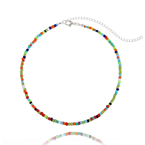 Tgirls Boho Choker Necklace Chain Rice Beaded Necklaces Seed Bead Necklace Accessory for Women - color: colorful 4