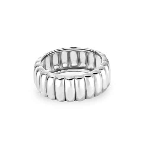 LeCalla 925 Sterling Silver Chunky Bold Signet Rings for Women and Men | Textured Twisted and Ribbed Statement Rings | Minimalist Texture Silver Ring Jewelry for Women & Men (Sizes 6-8 No.) - size: Ring Size-7.5No., style: Charlotte Bold Signet