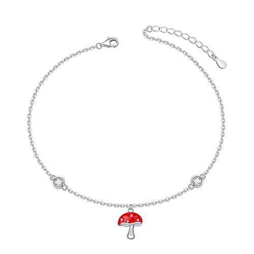Anklets for Women S925 Sterling Silver Adjustable Beach Foot Ankle Bracelet Jewelry Gifts - style: Red Mushroom