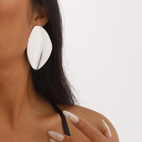 Statement Earrings for Women Big Earrings Large Statement Earrings Chunky Irregular Geometric Drop Dangle Earrings Oval Round Pebble Shape Earrings Chunky Jewelry - style: style silver
