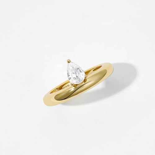 KissYan Band Ring for Women, 14K Gold Plate Dainty Pave Pear or Circle CZ Eternity Thick Chunky Engagement Statement Ring Valentine Fashion Gifts - size: 6, style: Style1