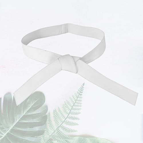 Woman's Obi Sash Tie Plus Size Waist Band Wide Solid Color Genuine Leather Belt - color: White