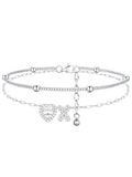 FindChic Silver/14K Gold Plated Layered CZ Initial Ankle Bracelet for Women | Waterproof Stainless Steel, Cubic Zirconia Letter Charm, Non-Tarnish, Hypoallergenic, Adjustable Extender, Summer Jewelry - color: Silver-CZ Heart, size: X