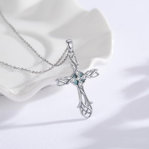 Cross Necklace 925 Sterling Silver Turquoise Christian Pendant Religious Cross Jewelry Christmas Gifts for Women Men - style: Filigree