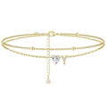 Ankle Bracelets for Women Waterproof 14K Gold Plated CZ Initial Anklet for Women Dainty Layered Letter Heart Ankle Bracelets Handmade Adjustable Foot Chain Anklet Summer Beach Jewelry - color: gold Y