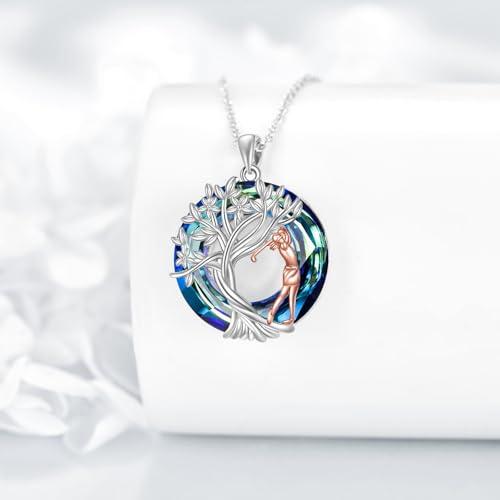 YFN Tree of Life Necklace Sterling Silver Crystal Jewelry Graduation Birthday Gifts for Women - color: Golf