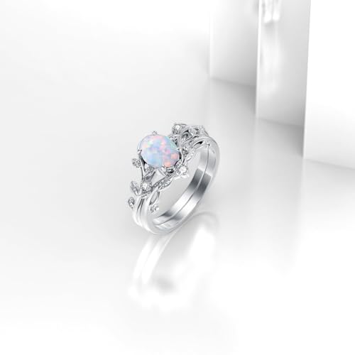 Natural Moss Agate Ring for Women 925 Sterling Silver Pear/Oval/Kite/Heart/Hexagon/Emerald/Coffin Cut Green Leaf Moss Agate Engagement Ring Promise Bridal Set Anniversary Birthday Jewelry Gifts - color: Oval Cut Opal