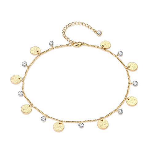 LOYATA Dainty Ankle Bracelet,14K Gold Plated Tiny Bead Anklet Dainty White Cubic Zirconia Cross Tassel Foot Chain Cute Lucky Moon Evil Eye Foot Jewelry Boho Anklets for Women - color: Moon 1