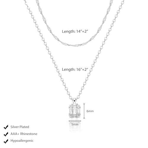 Luxval Diamond Pendant Gold Necklace for Women，Dainty 18k Gold Plated Choker Necklaces Simple Gold Jewelry Gifts for Women Girls - color: Silver-CZ Layered