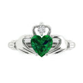 Clara Pucci Simulated Emerald Heart Cut Claddagh Ring | 14K Solid Gold | 1.05 cttw | Womens White Gold Fashion Jewelry