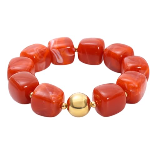 Soyzvteo Chunky Beaded Bracelets Boho Acrylic Geometric Beaded Bangle Bracelet Chunky Statement Jewelry for Women - color: Red