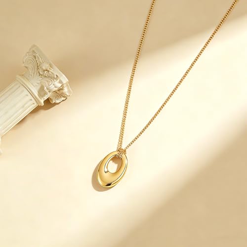 Dainty Oval Pendant Necklace for Women 18K Gold Plated Small Irregular Circle Charm Cute Boho Necklace Statement Chains Minimalist Jewelry - color: Gold