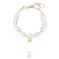 Shell Beach Choker Necklace Set for Women Boho Layered Beaded Adjustable Starfish Conch Shell Nacklace Imitaion Pearl Rice Beads Necklace Summer Ocean Vacation Jewelry - color: White