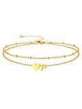 Silvora Ankle Bracelets for Women Waterproof 14K Gold/Silver/Black Initial Anklet for Women Dainty Layered Heart Ankle Bracelets Stainless Steel Adjustable Foot Chain Anklet Summer Beach Jewelry - color: P-Gold