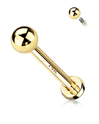 COCHARM 14k Solid Gold 16g Labret Studs Real Yellow Gold Medusa Monroe Madonna Stud Lip Piercing Helix Cartilage Conch Earring Stud - color: Yellow Ball-10mm