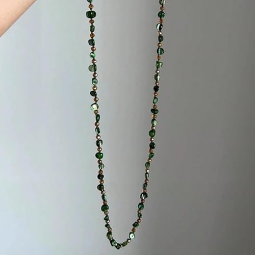 Boho Colorful Seashell Beaded Double Layer Necklace Long Stackable Vacation Necklace Fashion Jewelry Western Gifts - color: A2:green beaded necklace