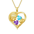 Mothers Day Gifts 14K Yellow Gold Mother Daughter Heart Pendant Necklace with 12 Months Birthstone Birthday Gifts for Mom Anniversarry Jewelry for Mom Wife Girlfriend - color: 02-03-Feb-Mar Birthstone