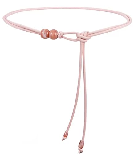 Womens Faux PU Leather Bead Rope Skinny Tie Belts for Skirt Dresses Jeans Pants Thin Dress Waist Belt - color: Pink