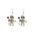 Halloween Skeleton Earrings for Women – Cute Spooky Skull Dangle Earrings with Red Rose, Gothic Creepy Cute Acrylic Statement Jewelry - color: Romantic Skeleton Rose