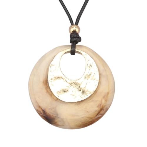 Bohemian Women's Leather Long Pendant Necklace Sweater necklace Adjustable Retro Woven Handmade Jewelry - color: Light brown circle