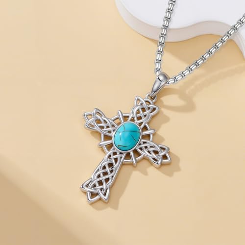 Turquoise Necklaces 925 Sterling Silver Western Necklace Boho Jewelry for Men Women Her Birthday Valentines Day Gifts - style: 6-Cross Necklace