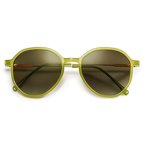 SOJOS Trendy Designer Hexagon Round Sunglasses for Women Fashion Big Shades Geometric Women Sunglasses SJ2181 - color: Green