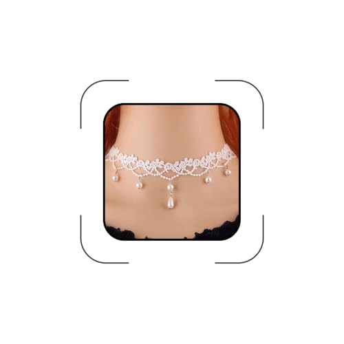 Boho Flower Pearl Lace Choker Necklace Waterdrop Pendant Necklace Choker Vintage Teardrop Clavicle Necklace Dainty Neck Chain for Bridemaids Wedding - color: white