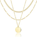 WomenGifts Layered Gold Necklaces for Women, 14K Gold Sterling Silver Plated Dainty Pendant Necklace Set Non Tarnish, Chunky Stackable Cuban Chain Choker, Trendy Birthstone Vacation Jewelry Gift - color: Gold, style: Mirror Coin