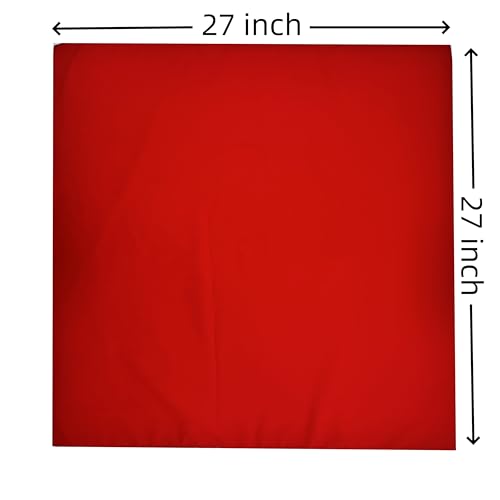 100% Cotton Bandana 27x27 Large Solid Head Scarf for Men Women Thick Opaque Reusable Wrapping Cloth Gift & Lunch - color: Red 6 Pack