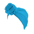 Qianmome Womens Big Flower Turban Beanie Elegant Cap Head Wrap Stretch Long Hair Scarf Headscarf - color: Blue