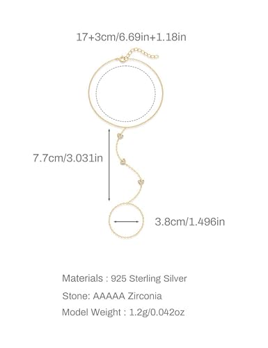 925 Sterling Silver Hand Chain Bracelet for Women,Non Tarnish 14k Gold Plated CZ Crystal Heart Starburst Ring Bracelets Hand Chain Dainty Diamond Layered Stackable Link Chain Beach Waterproof Graduation Wedding Gifts - color: GoldC