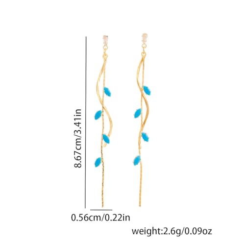 Temperament Long Zircon Tassel Earrings for Women Charm Jewelry Sparkling Crystal Leaves Twist Dangle Earrings for Friends - color: Gold-Bule Leaves