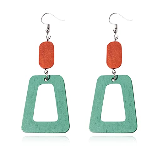 ANXIN Boho Personality Retro Tassel Rectangular Wooden Contrasting colors Earrings Chic Green Temperament Geometric Earrings Jewelry Gifts For Women - color: GREEN Wooden colors Earrings