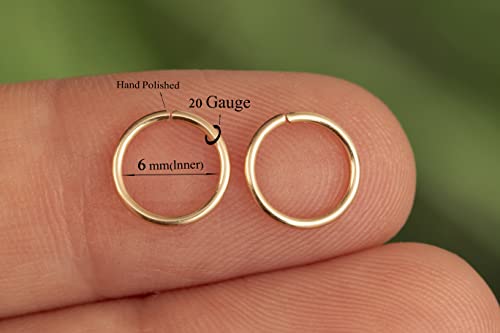 Gold Hoop Earrings Silver Hoop Earrings - Hoop Earrings For Women Two Pcs Of Thin Gold Filled Sterling Silver Hoops, Helix Hoop, Tragus Ring, Cartilage Hoop - color: Gold, style: 6mm 20 gauge / 1 pair