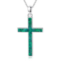 Cross Necklace 925 Sterling Silver Turquoise Christian Pendant Religious Cross Jewelry Christmas Gifts for Women Men - style: Malachite