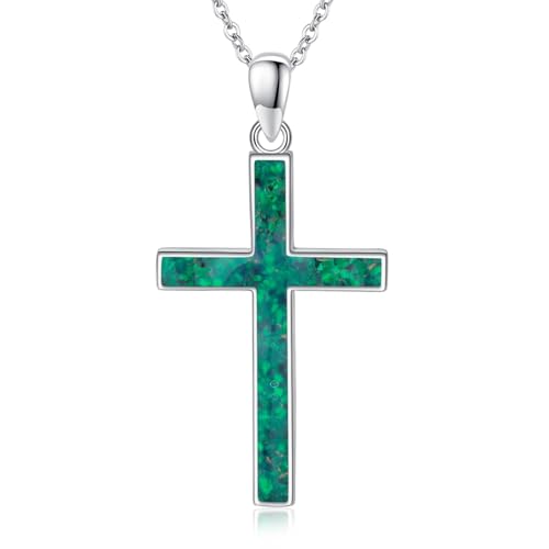 Cross Necklace 925 Sterling Silver Turquoise Christian Pendant Religious Cross Jewelry Christmas Gifts for Women Men - style: Malachite