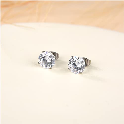 G23 Titanium CZ Stud Earrings for Sensitive Ears, Titanium Cubic Zirconia Stud Earrings for Women 3mm 4mm 5mm 6mm 7mm 8mm - size: 8mm