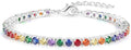925 Sterling Silver Bracelets for Women Stack, Trendy Tennis Bangle Cuff Jewelry Set 14K Gold Plated, Adjustable Bracelet Set for Wrist Essentials, Women Fashion Watch Band Acecessories - style: SZ-TENNIS-rainbow4mm-silver